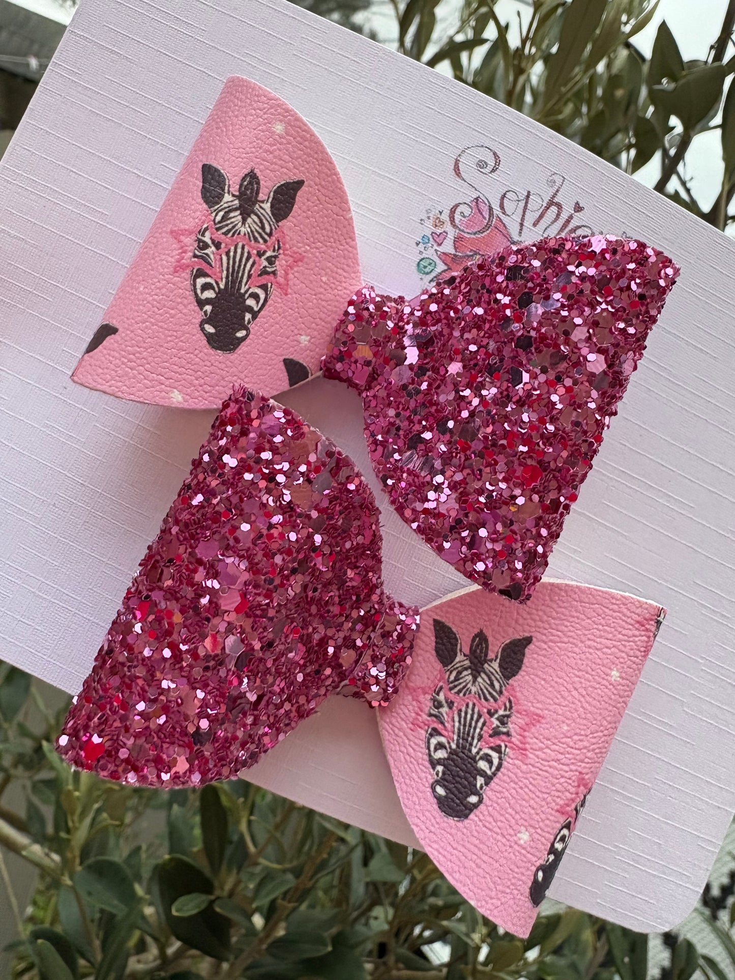 Funky Zebra Glitter Pigtail Bows 2.5inch