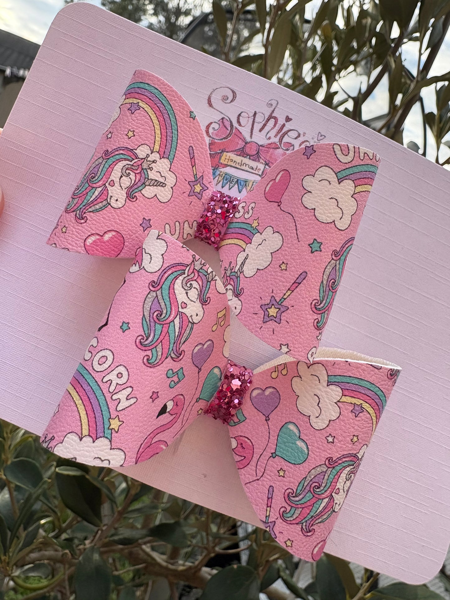 Pink Rainbow Unicorn Pigtail Bows 2.5inch