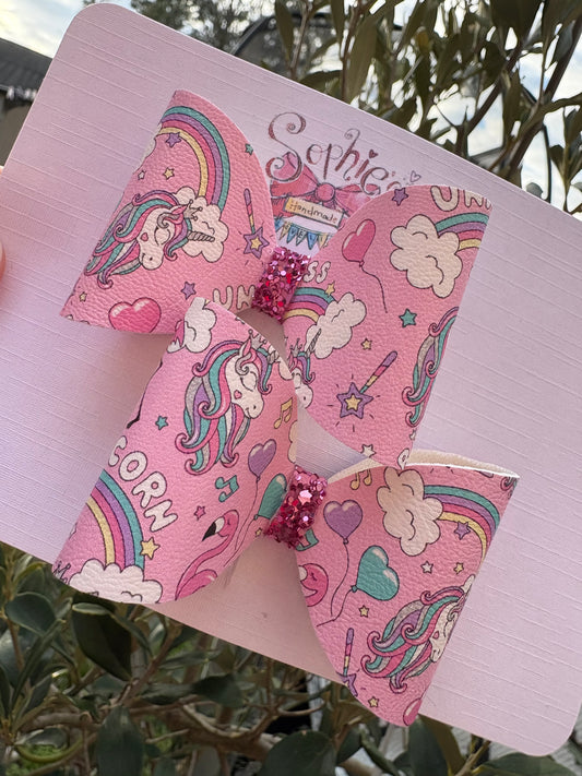 Pink Rainbow Unicorn Pigtail Bows 2.5inch