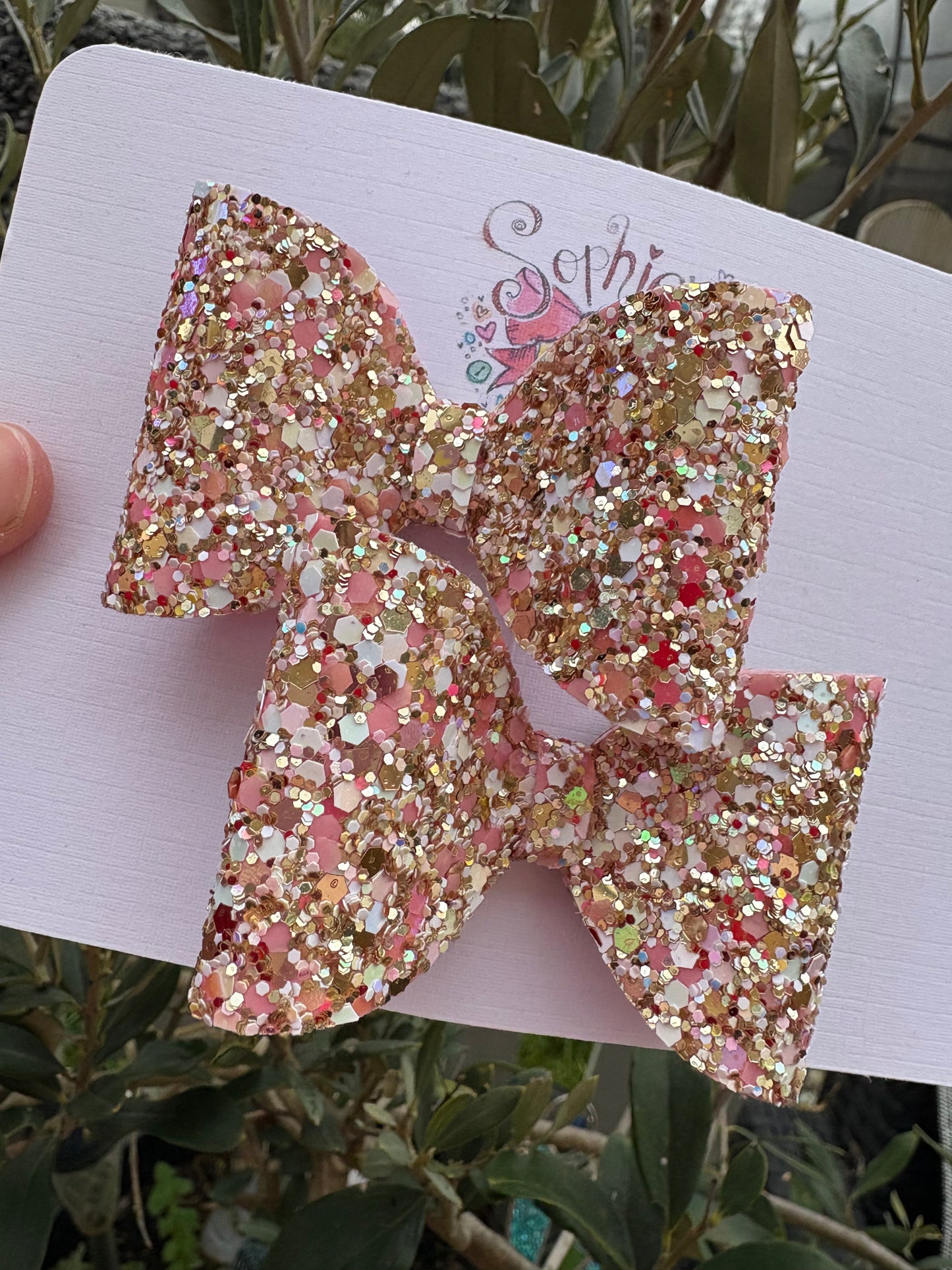 Golden Pink Confetti Chunky Glitter 2.5inch Bows
