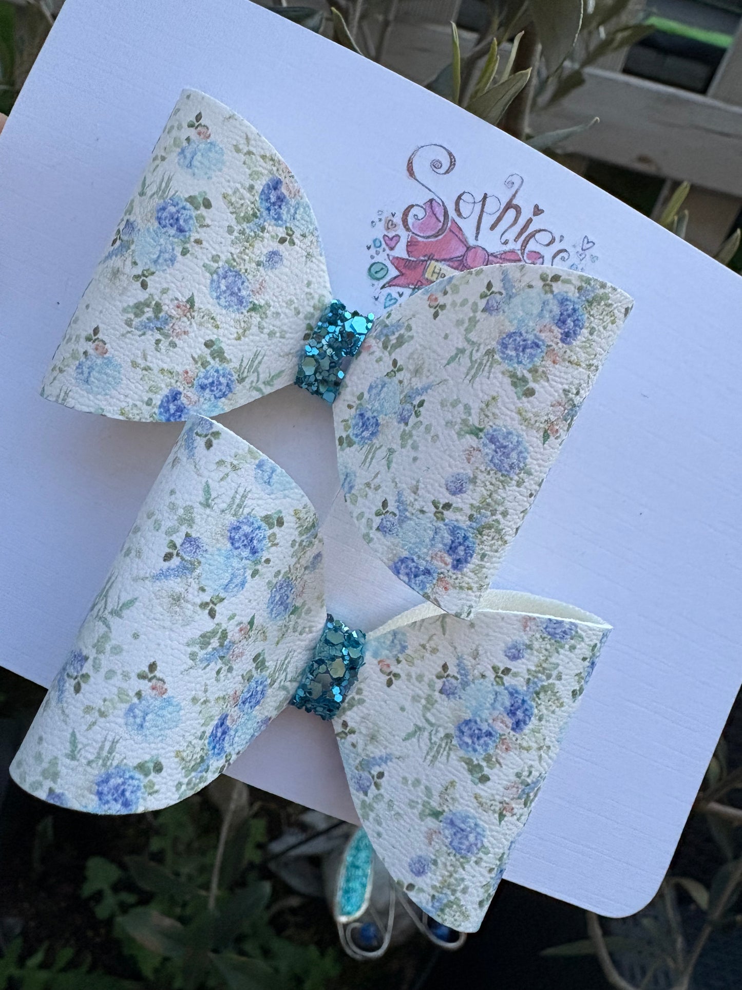 Blue Florals 2.5 inch Pigtail Bows