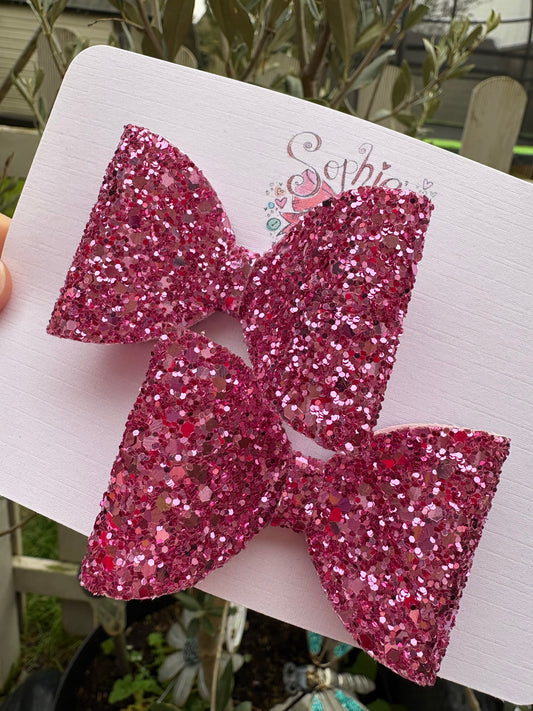Pink Chunky Glitter 2.5inch Pigtail Bows
