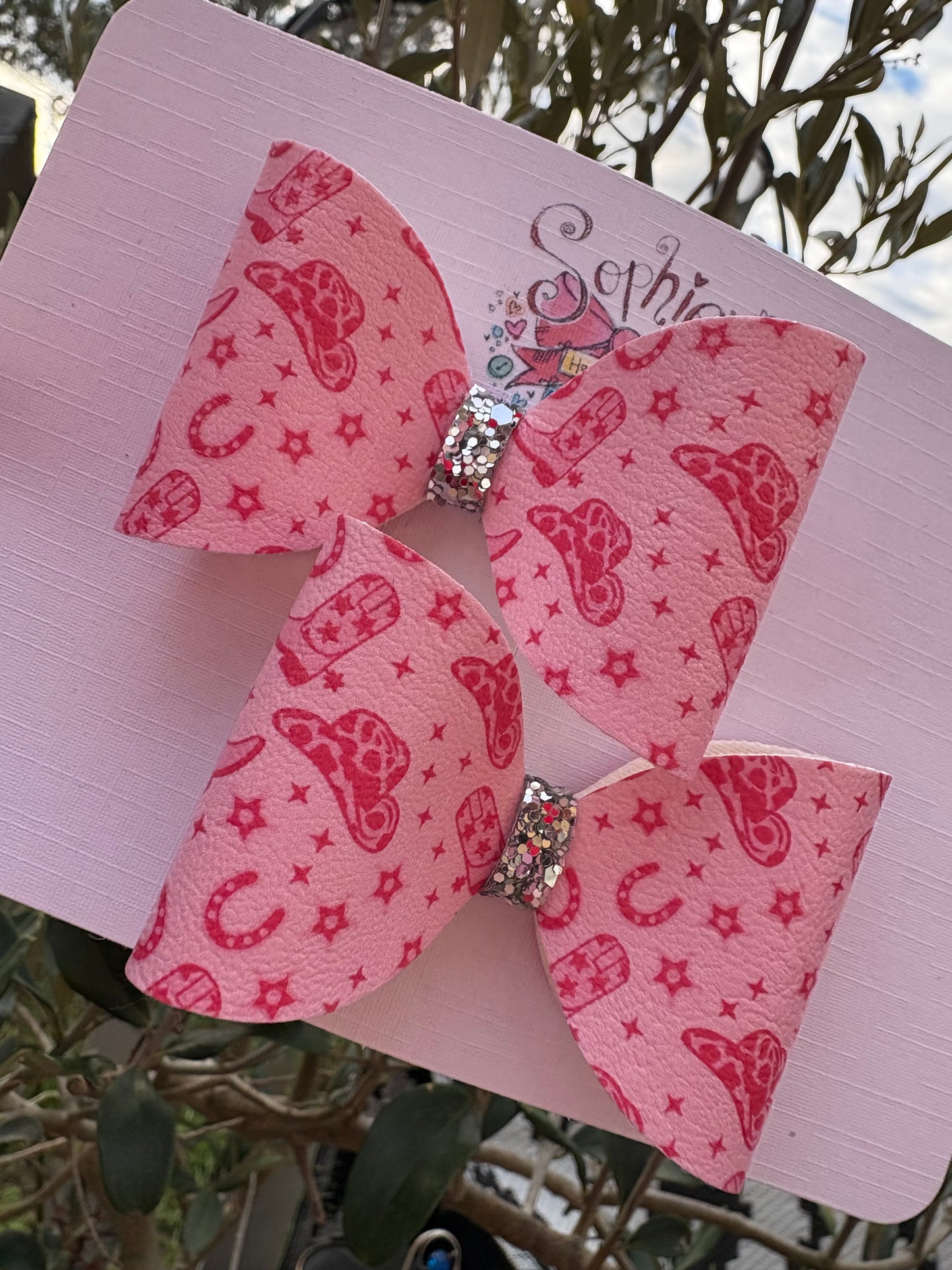 Pink Western Pigtail bows 2.5inch