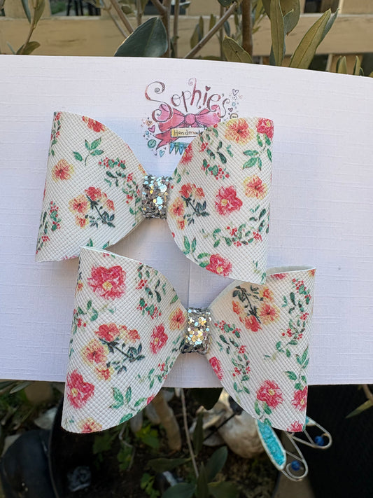 Spring Floral Pigtail Bows
