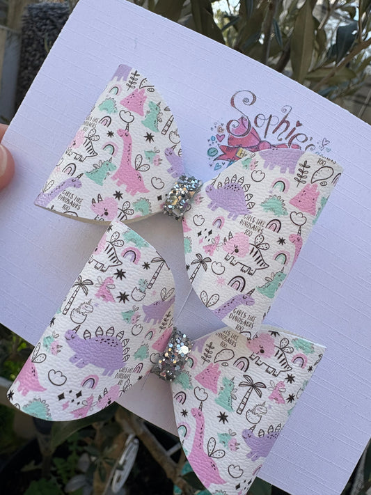 Girly Dinosaurs 2.5 inch Pigtail Bows