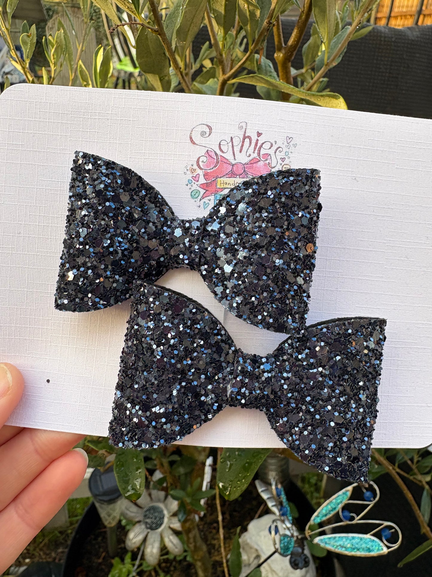 Navy Chunky Glitter Bows