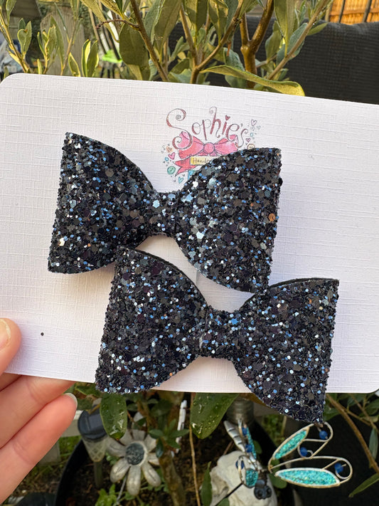 Navy Chunky Glitter Bows