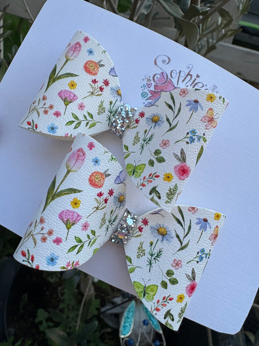 Spring Flowers 2.5inch Pigtail Bows