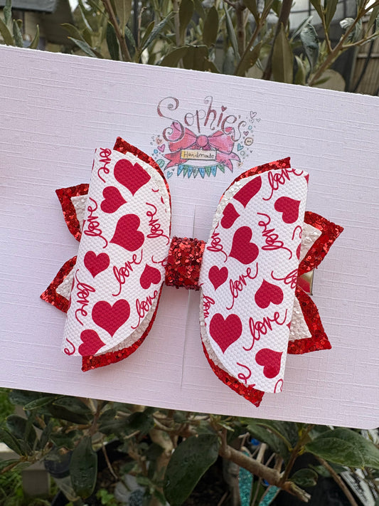 Red Love Heart 3.5inch Bows