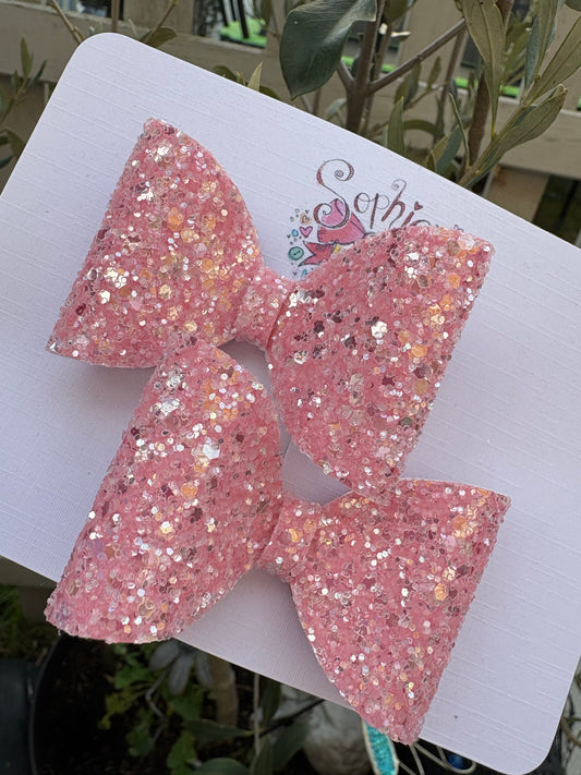Bubblegum Sequin Chunky Glitter 2.5inch Pigtail Bows