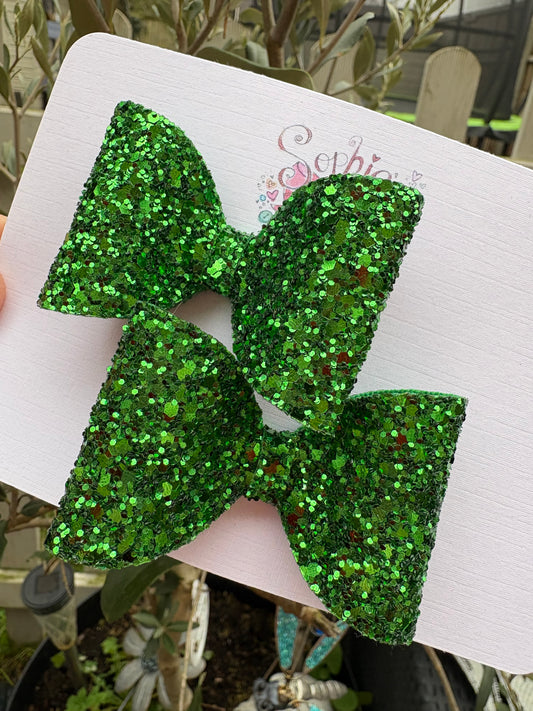 Dark Green Chunky Glitter 2.5inch Pigtail Bows