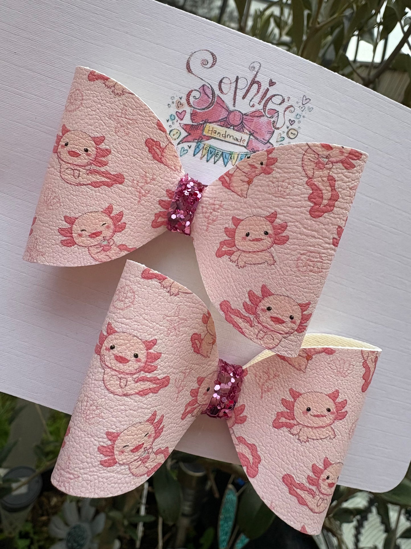 Axolotl Pink Pigtail Bows 2.5inch