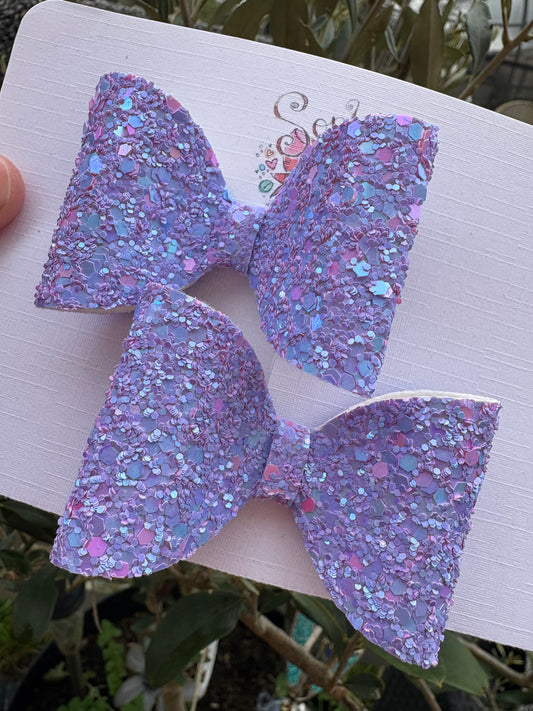 Purple Confetti Chunky Glitter 2.5inch Pigtail Bows
