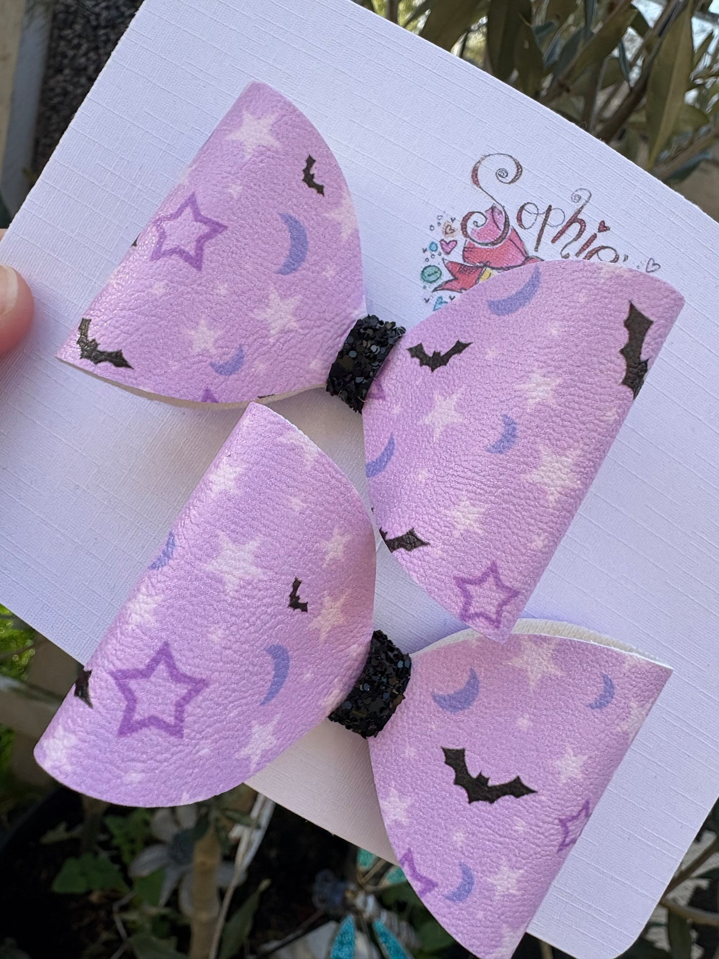 Purple Bats 2.5inch Pigtail Bows