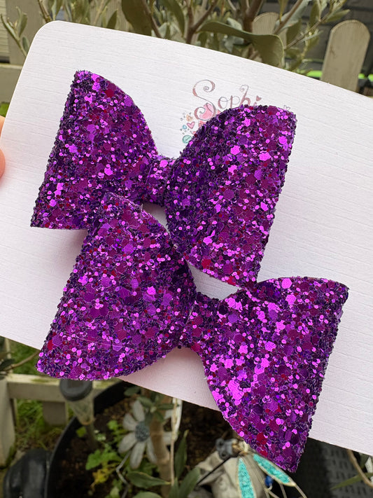 Deep Purple Chunky Glitter 2.5inch Pigtail Bows