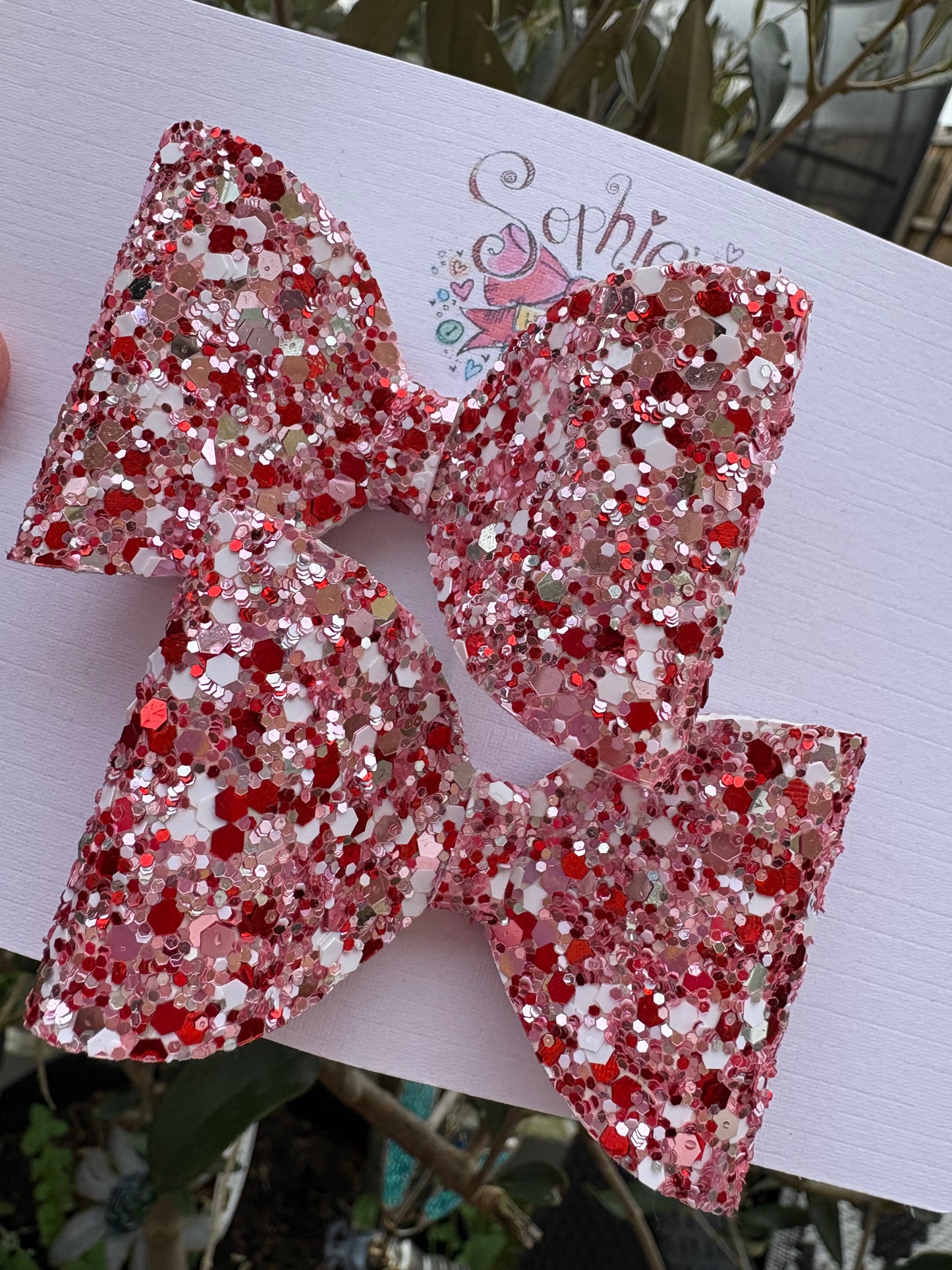 Red Love Confetti Chunky Glitter 2.5inch Pigtail Bows