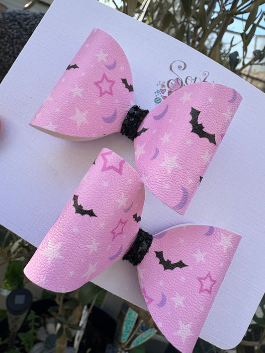 Pink Bats 2.5inch Pigtail Bows