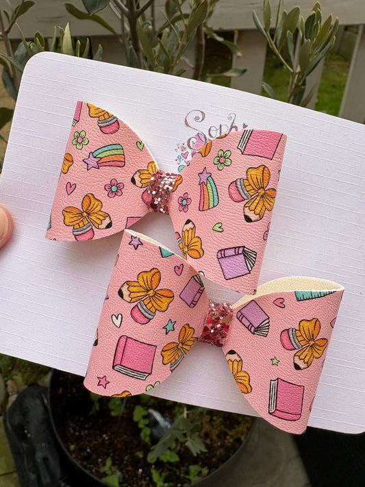 School Supplies Design Pigtail Bows