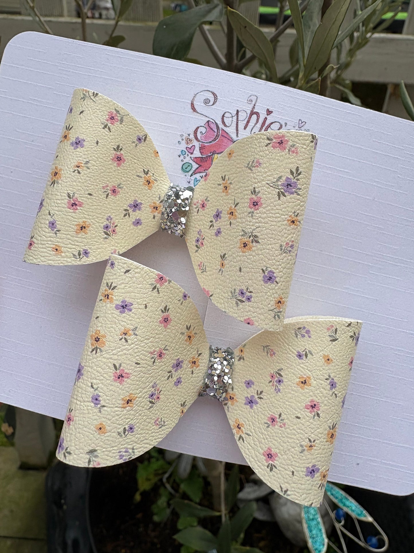Yellow Floral 2.5inch Pigtail Bows