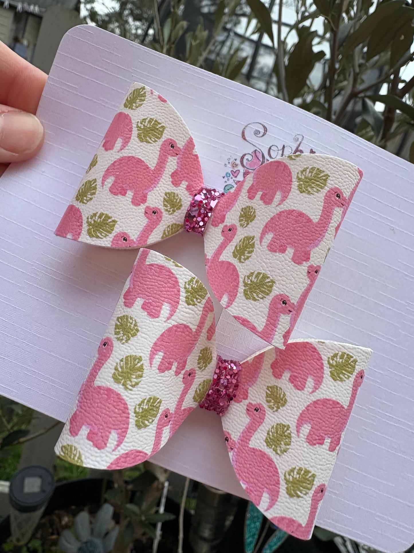 Pink Dinosaurs Pigtail Bows 2.5inch