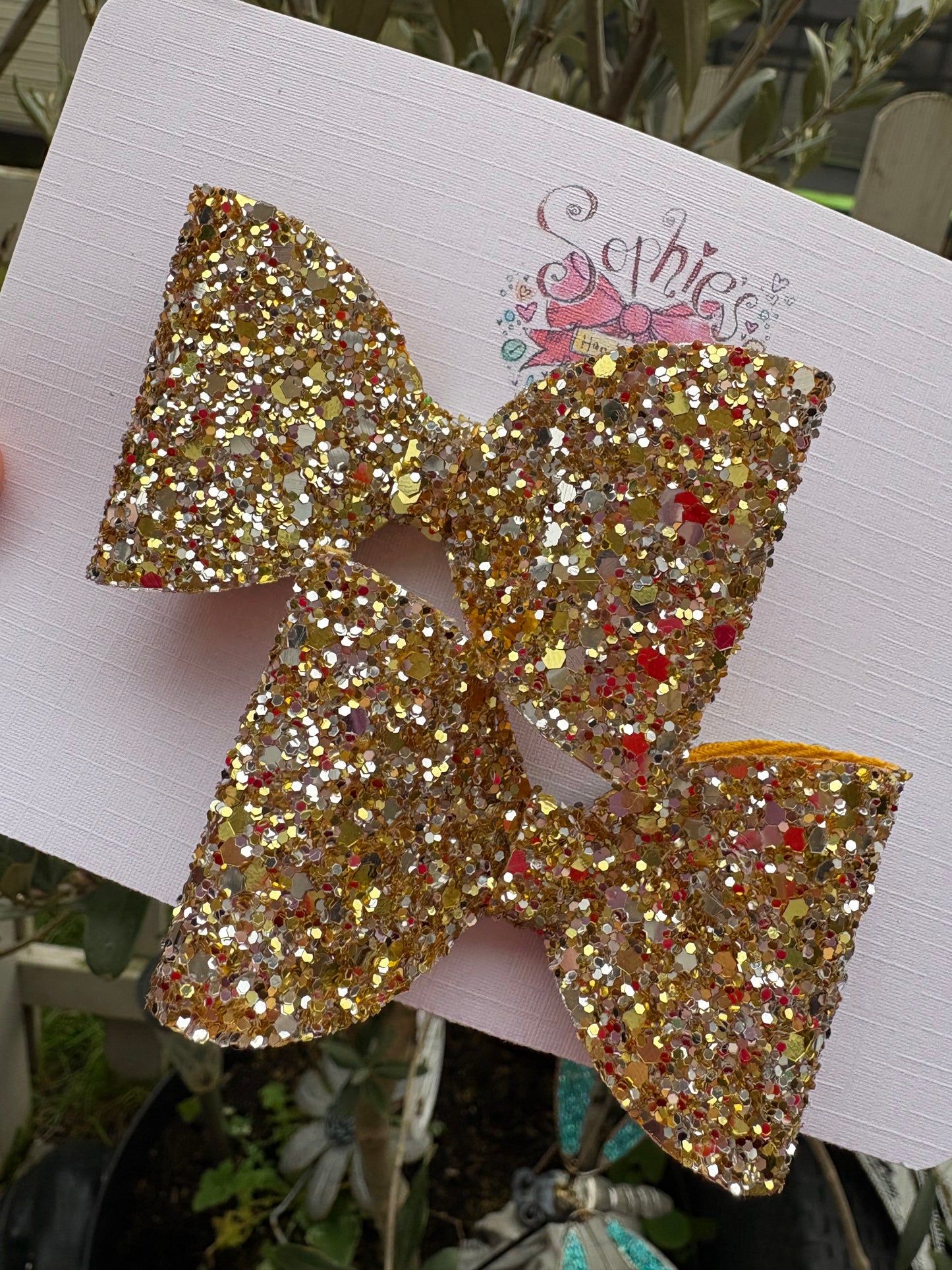 Golden Silver Chunky Glitter 2.5inch Pigtail Bows