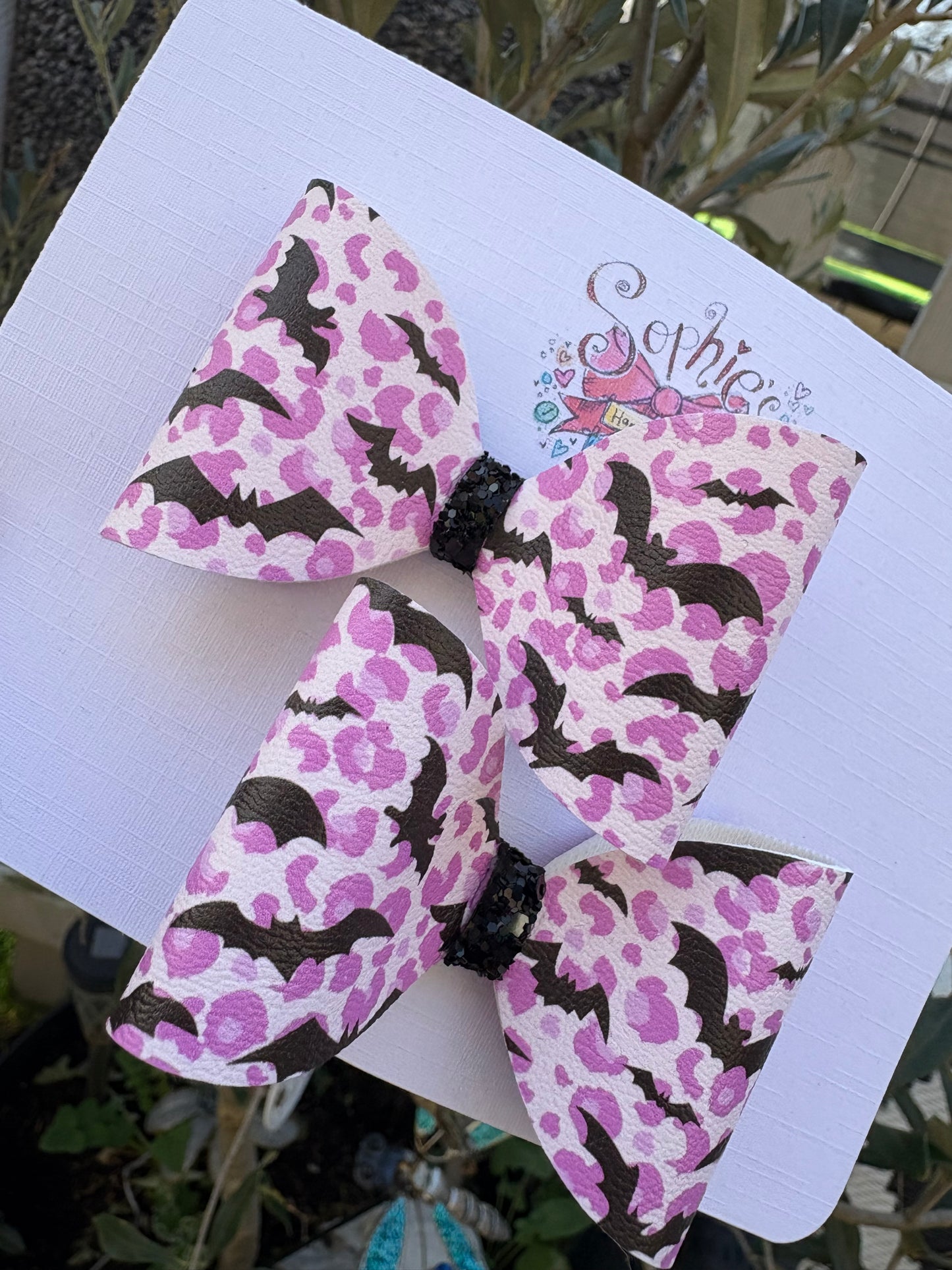 Purple Leopard Print Bats 2.5inch Pigtail Bows