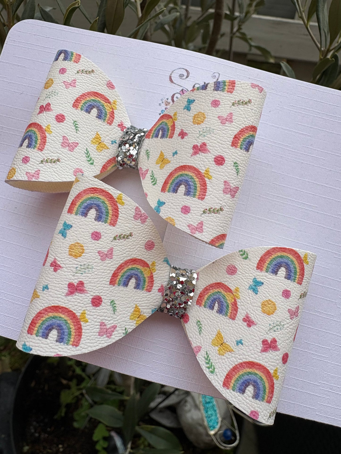 Rainbow Butterflies Pigtail Bows