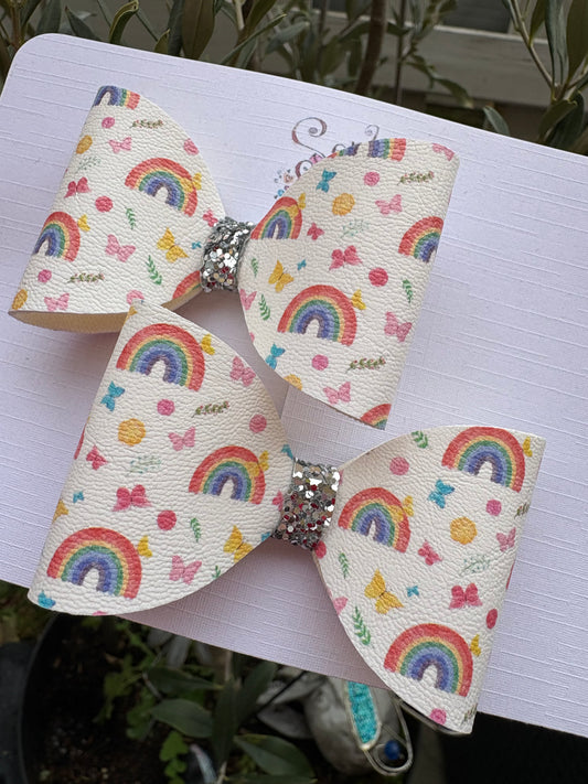 Rainbow Butterflies Pigtail Bows