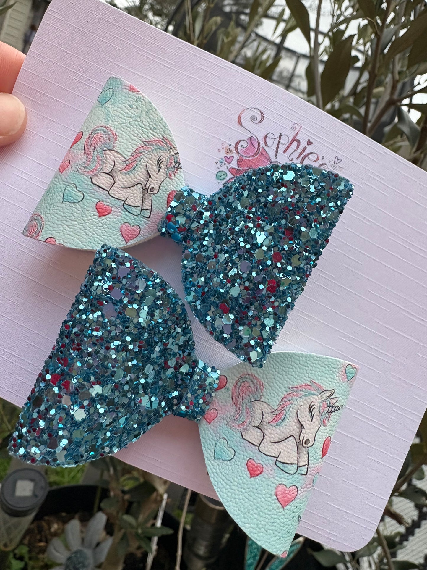 Blue Unicorn Glitter Pigtail Bows 2.5inch
