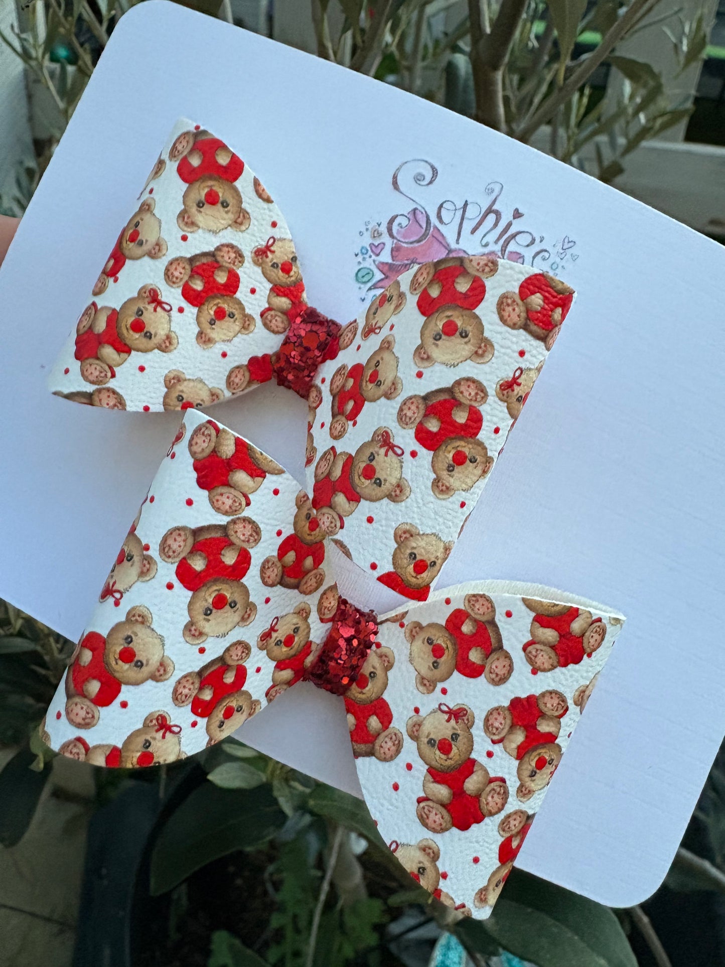 Red Nose Bear 2.5inch Pigtail Bows