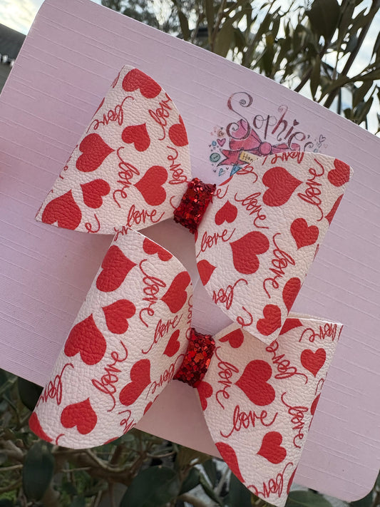 Red Love Heart Pigtail Bows 2.5inch