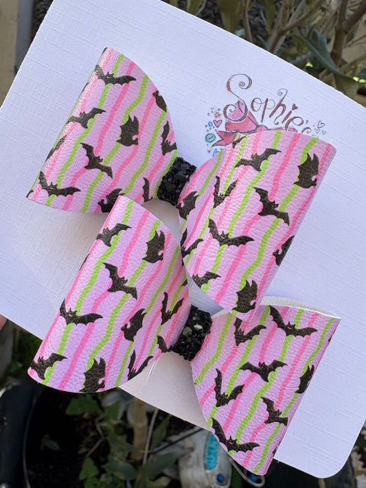 Neon Stripe Bats 2.5inch Pigtail Bows