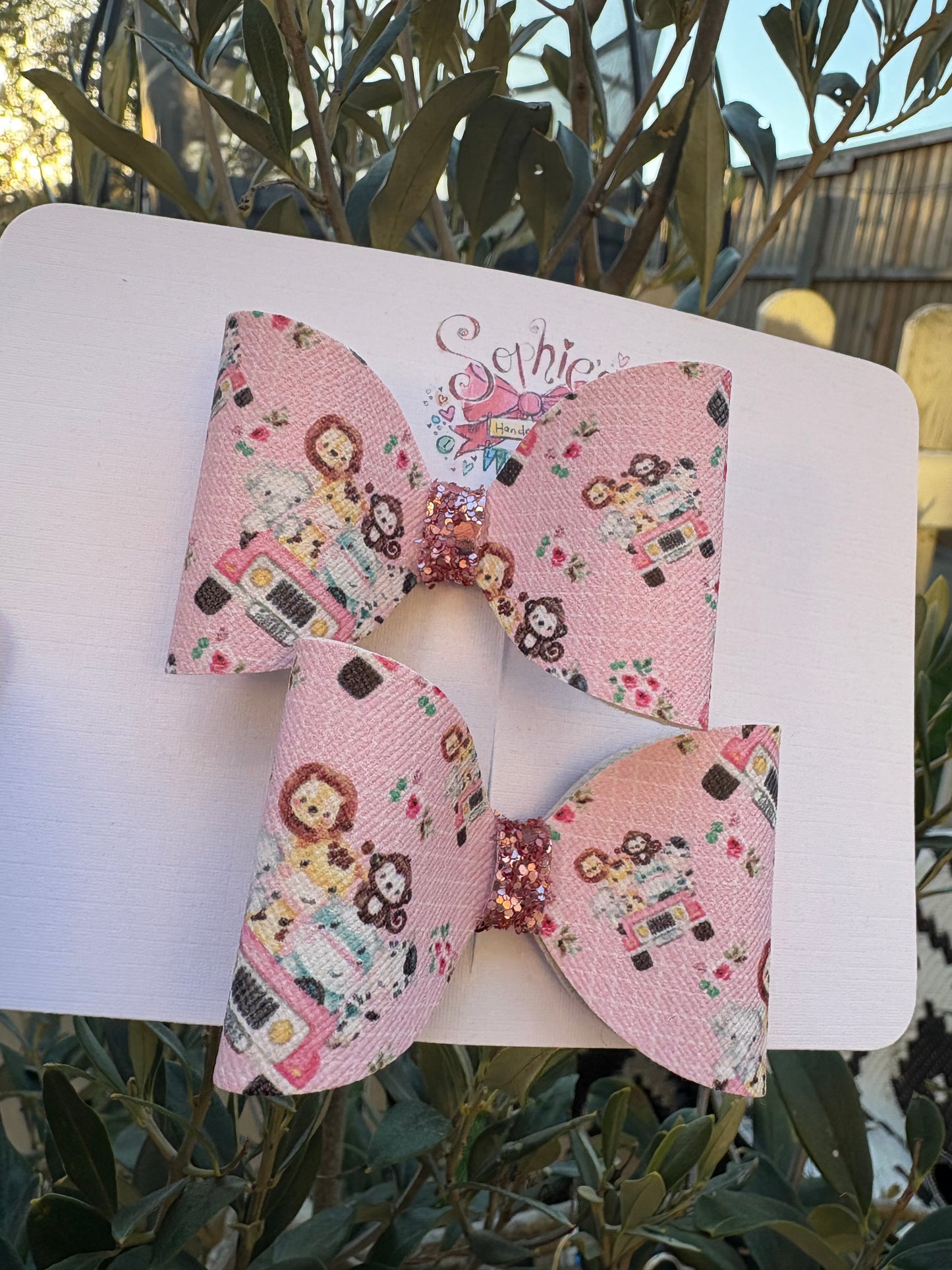 Safari Pink Pigtail Bows