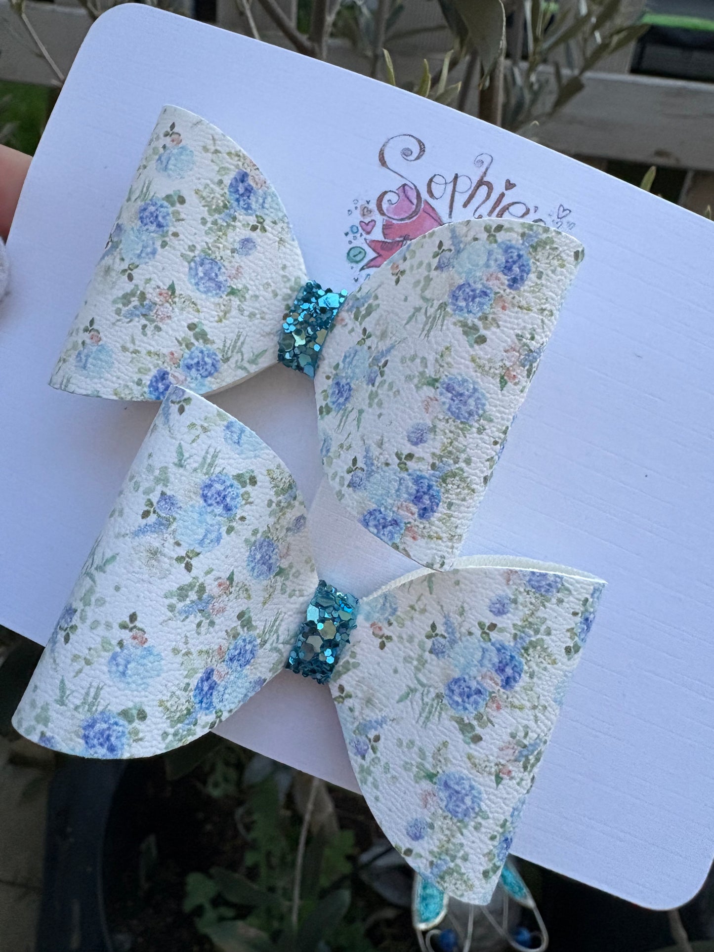 Blue Florals 2.5 inch Pigtail Bows