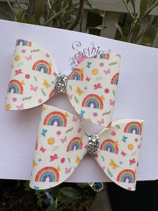 Rainbow Butterflies Pigtail Bows