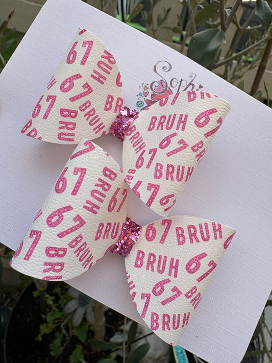 Pink ‘Six Seven’ 2.5inch Pigtail Bows