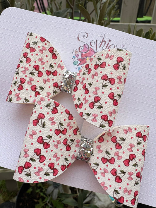 White Heart Cherry 2.5inch pigtail bows