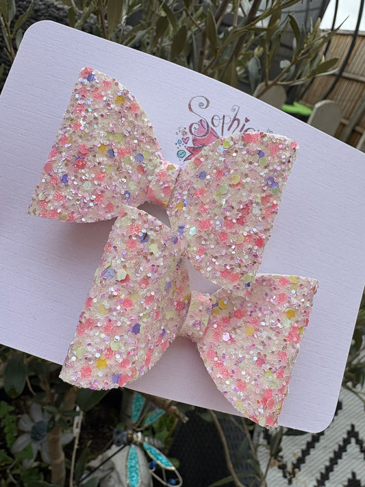 White Colourful Confetti Glitter 2.5inch Pigtail Bows