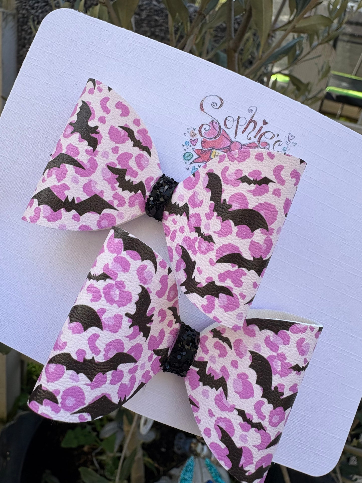 Purple Leopard Print Bats 2.5inch Pigtail Bows