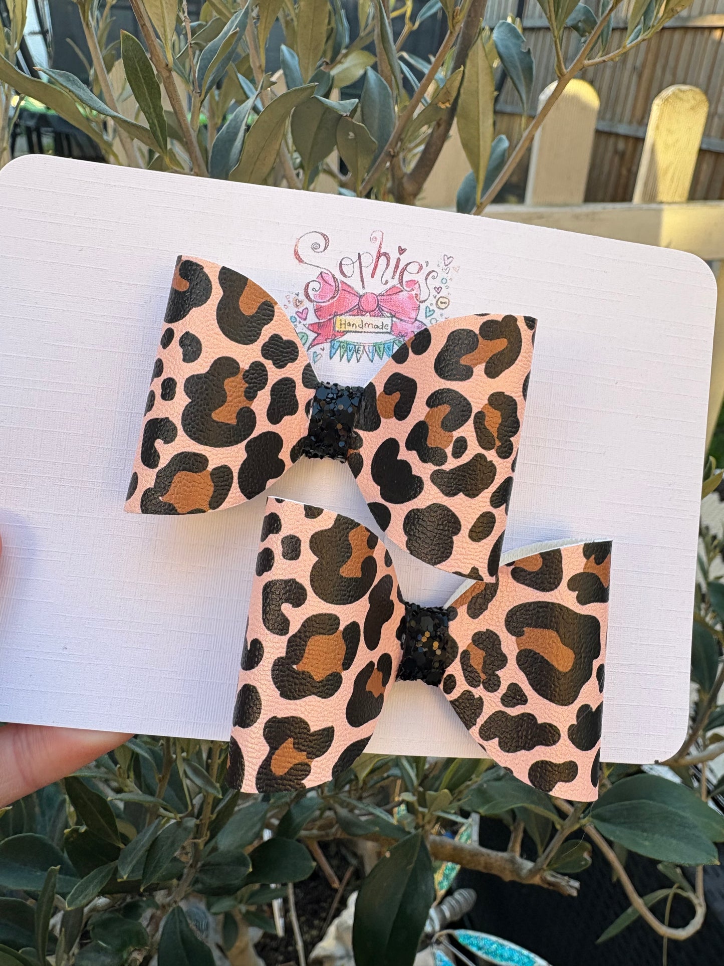 Light Pink Leopard Print Pigtail Bows