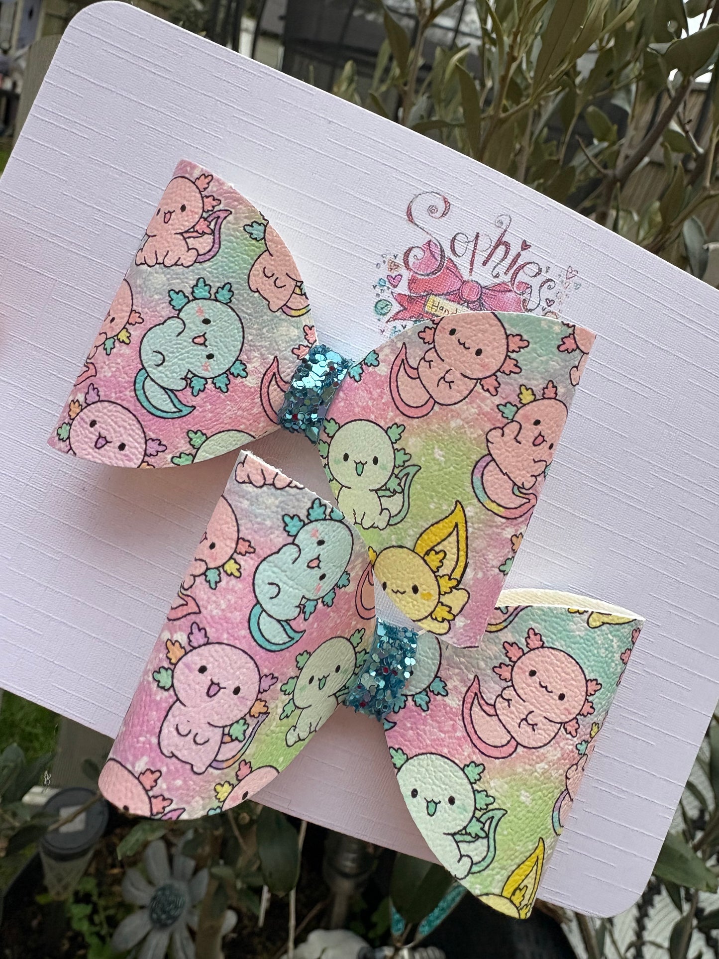 Axolotl Multicolour Pigtail Bows 2.5inch