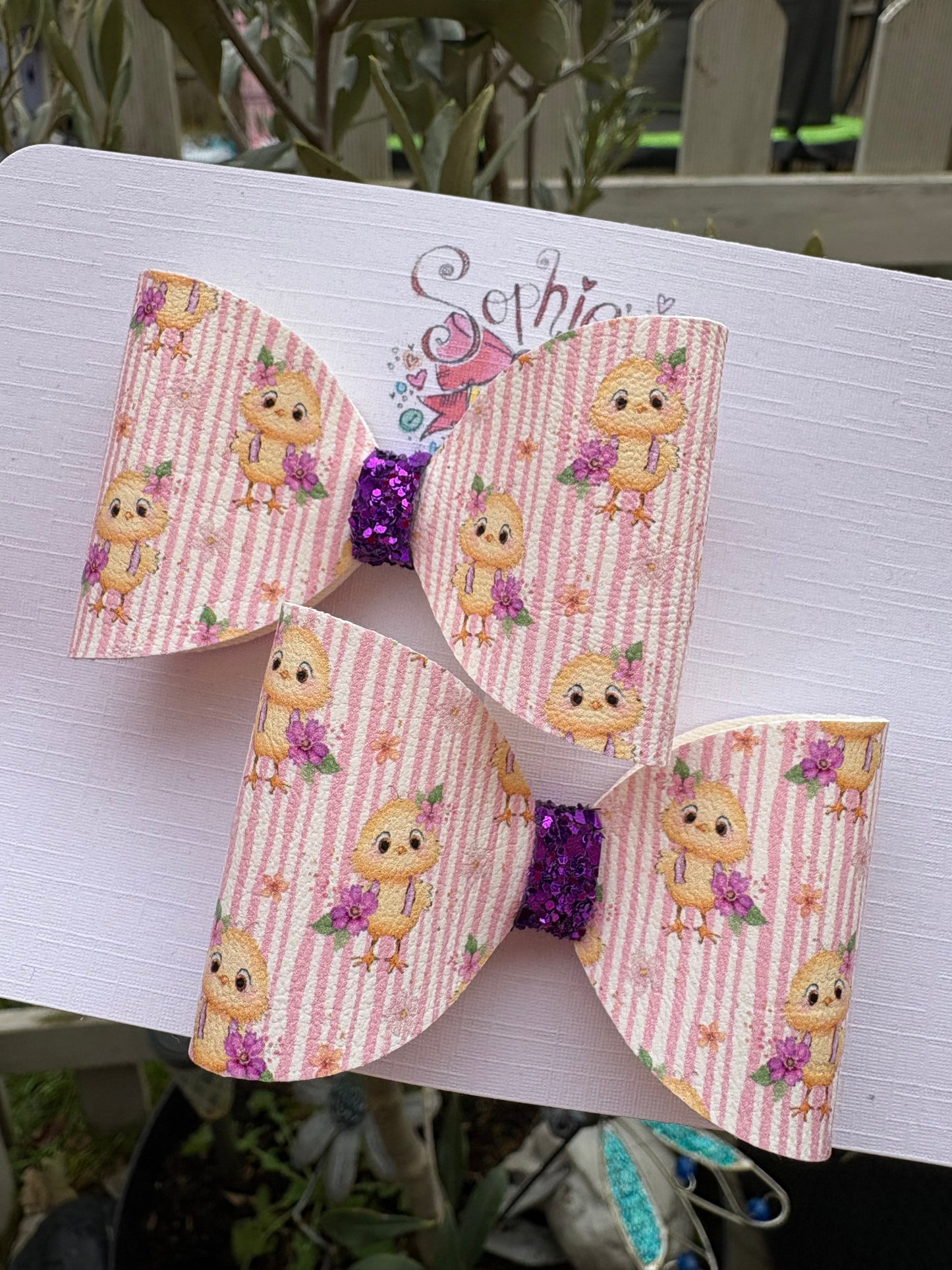 Purple Easter Chicks Pigtail Bows