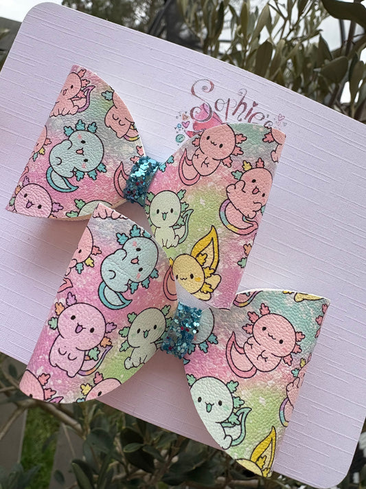Axolotl Multicolour Pigtail Bows 2.5inch