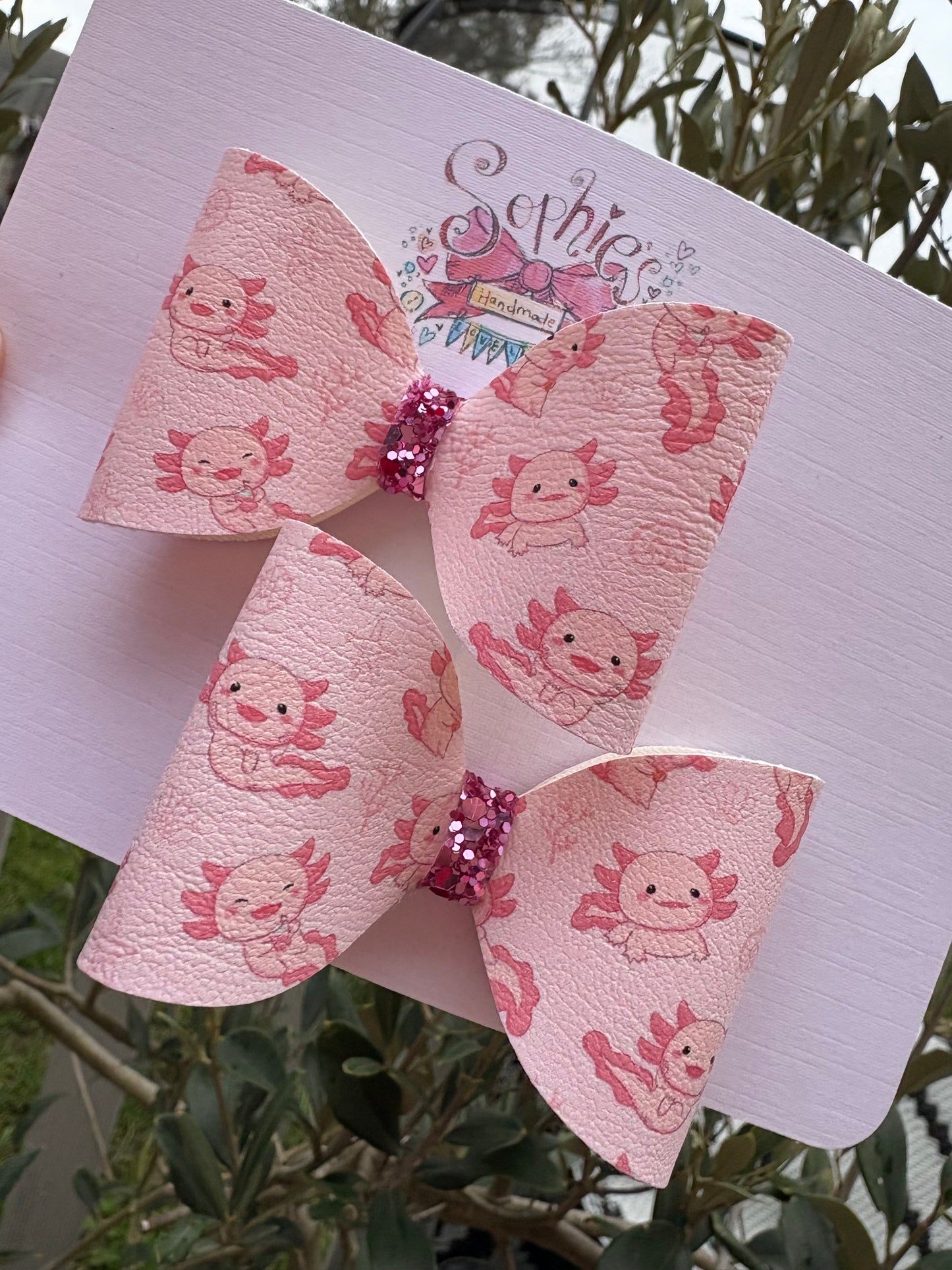 Axolotl Pink Pigtail Bows 2.5inch