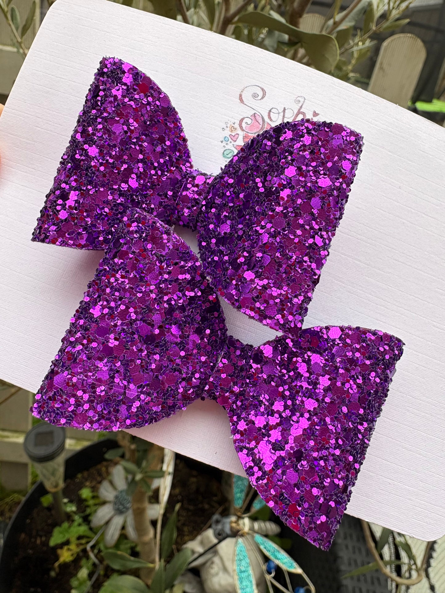 Deep Purple Chunky Glitter 2.5inch Pigtail Bows