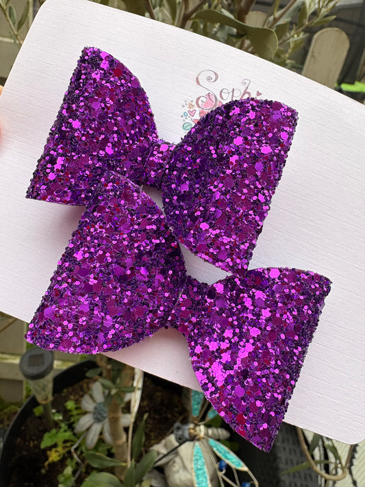 Deep Purple Chunky Glitter 2.5inch Pigtail Bows