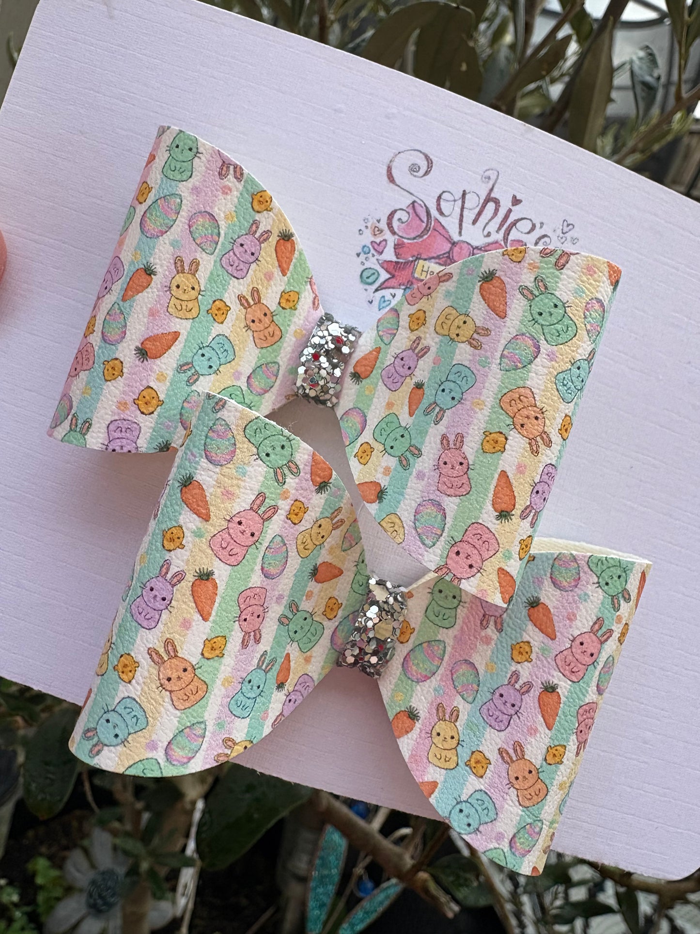 Pastel Stripes Bunny 2.5inch Pigtail Bows