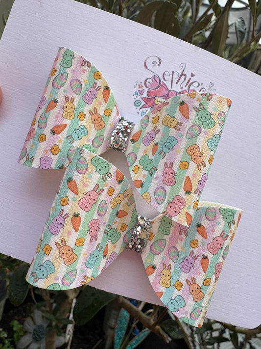 Pastel Stripes Bunny 2.5inch Pigtail Bows