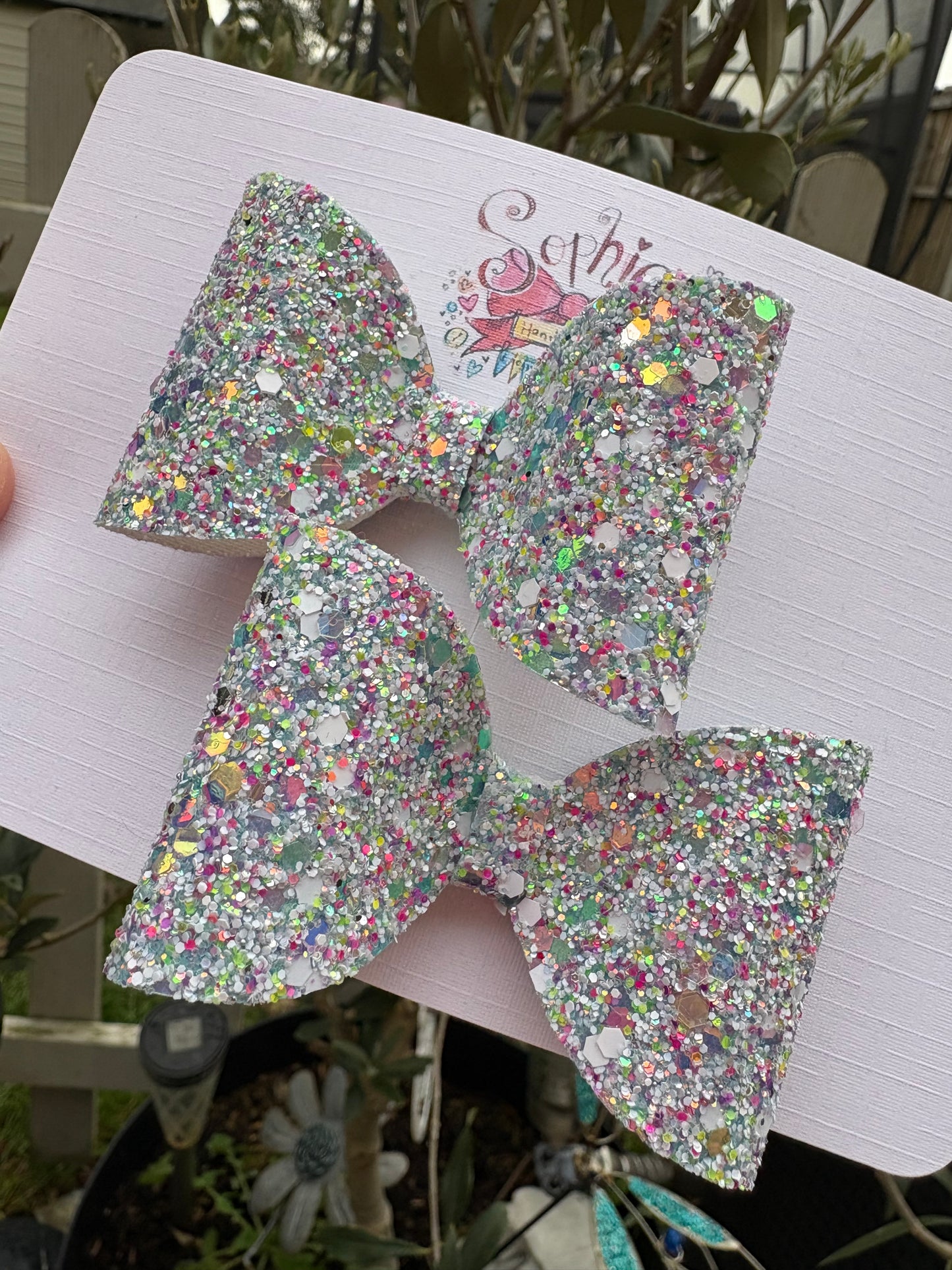 Silver Confetti Glitter Pigtail Bows