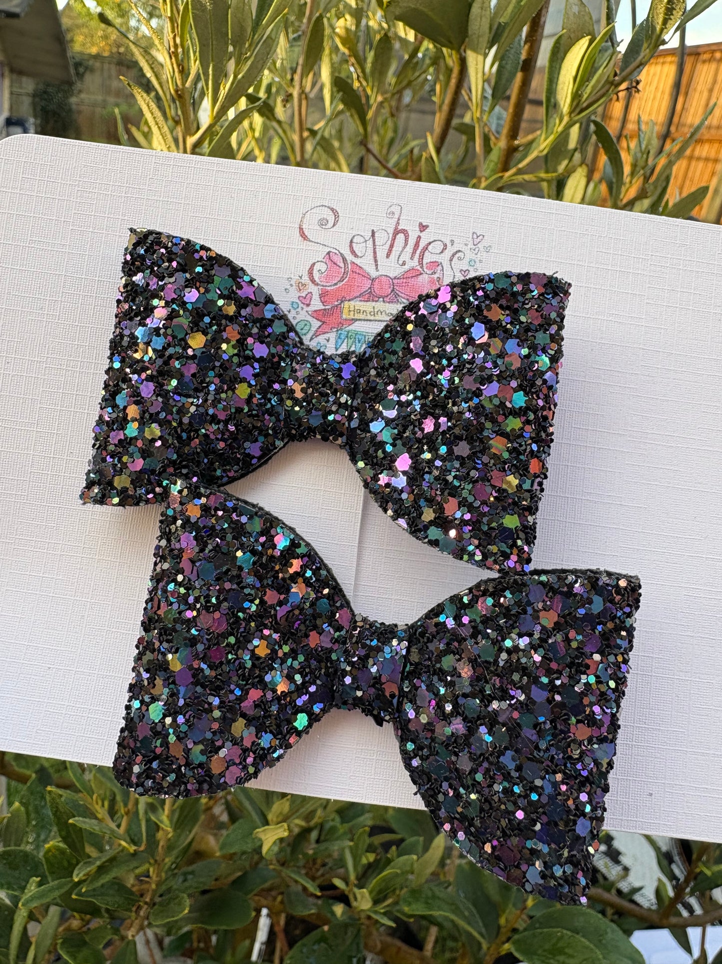Black Stardust Chunky Glitter Bows